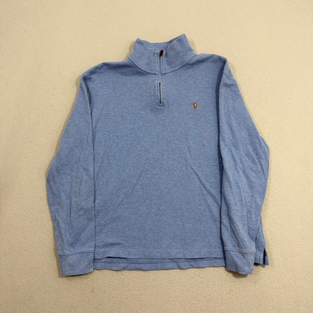 Polo Ralph Lauren Pullover Mens XL Blue Estate Rib Quarter Zip Cotton Sweater